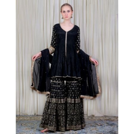 Black Peplum top with Sharara Set